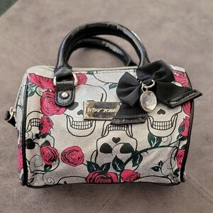 Betsey Johnson Skull and Roses Mini Bag - Black and Pink